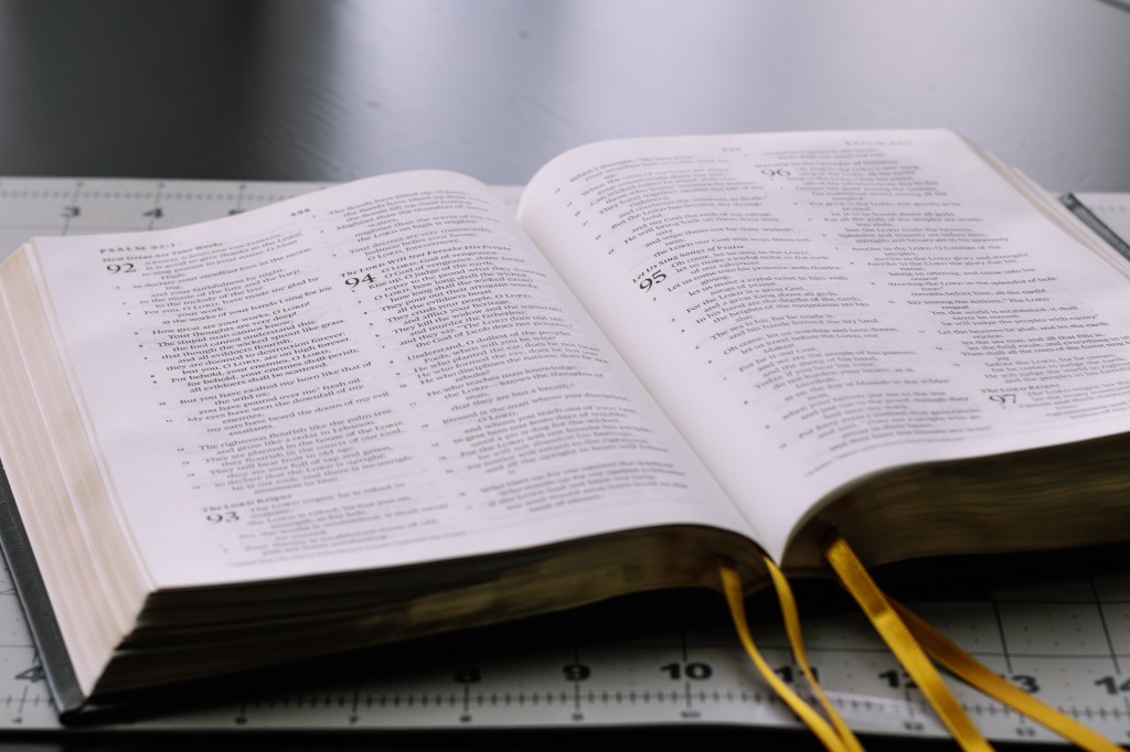 Bible open on table
